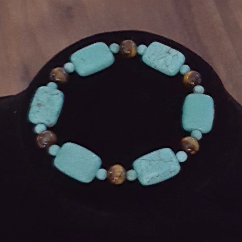 Vintage - Faux Turquoise & Tiger Eye‎ Bracelet